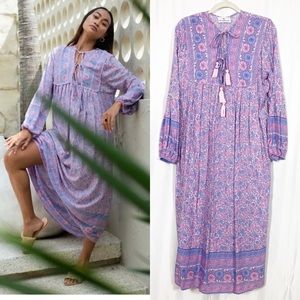 The Fox And The Mermaid Venice Bohemian Ximena Floral Tassel Midi Dress Lilac
